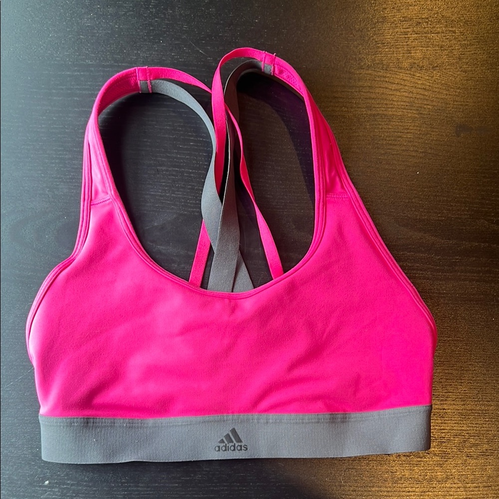 Adidas Pink and Gray Sports Bras with Racerback Design